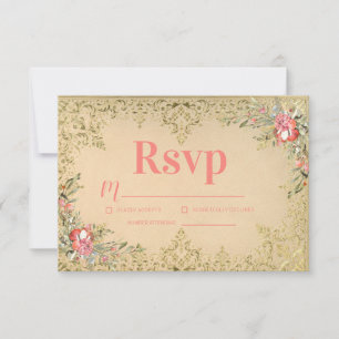 Classic Vintage Floral Quinceañera Birthday RSVP Card