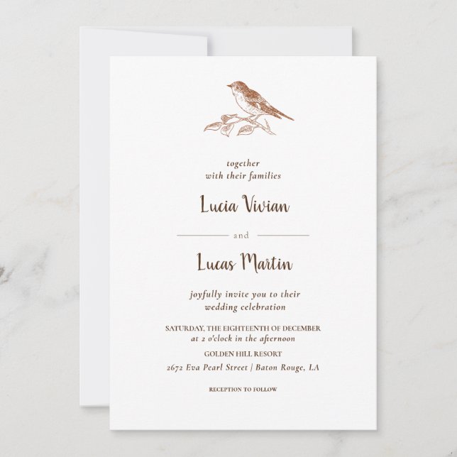 Classic Vintage Forest Bird Wedding Invitation (Front)