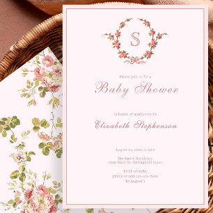 Classic Vintage Formal Pink Baby Shower Invitation