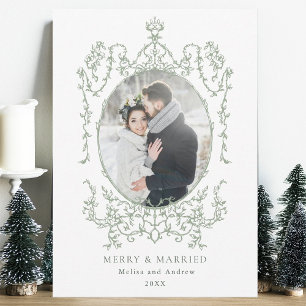Classic Vintage Frame Merry & Married Photo Holiday Card