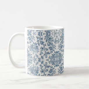 Classic Vintage French Engraved Floral Toile-Blue Coffee Mug