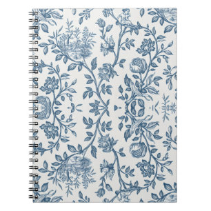 Classic Vintage French Engraved Floral Toile-Blue Notebook
