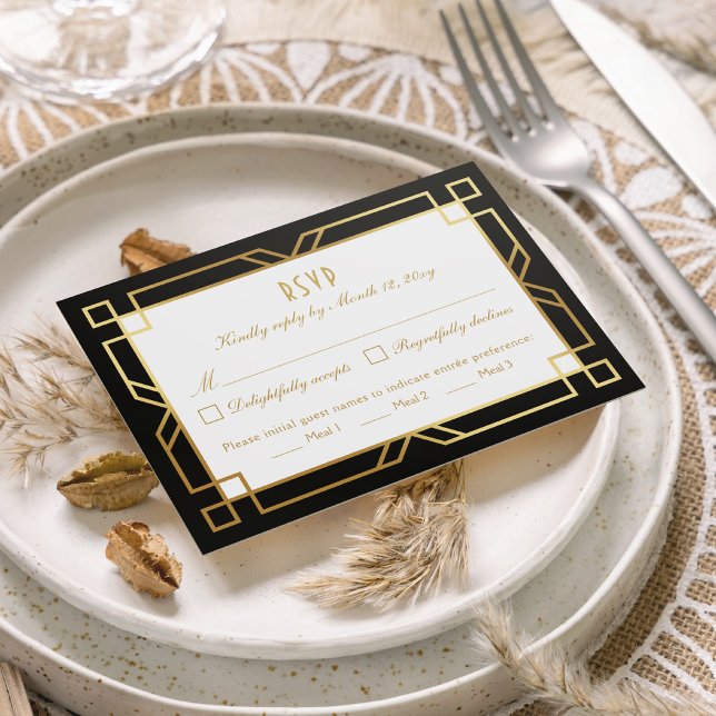 Classic Vintage Gold Black Frame Meal Choice RSVP (Creator Uploaded)