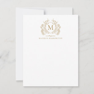 Classic Vintage Gold Floral Vintage Crest Monogram Note Card