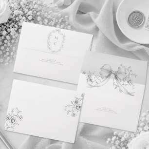 Classic Vintage Gray Black Floral Wreath Wedding Envelope