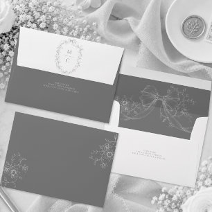 Classic Vintage Gray Black Floral Wreath Wedding Envelope