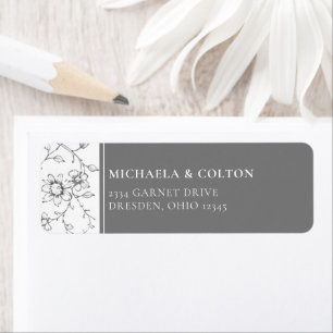 Classic Vintage Gray Black Floral Wreath Wedding Label