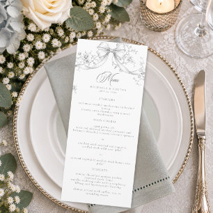 Classic Vintage Gray Black Floral Wreath Wedding Menu