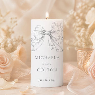 Classic Vintage Gray Black Floral Wreath Wedding Pillar Candle