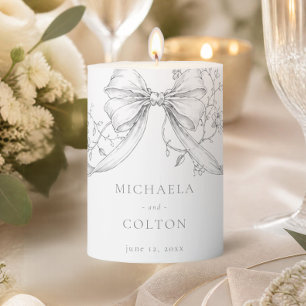 Classic Vintage Gray Black Floral Wreath Wedding Pillar Candle