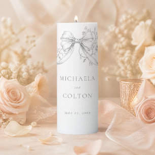 Classic Vintage Gray Black Floral Wreath Wedding Pillar Candle