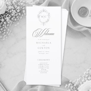 Classic Vintage Gray Black Floral Wreath Wedding Program
