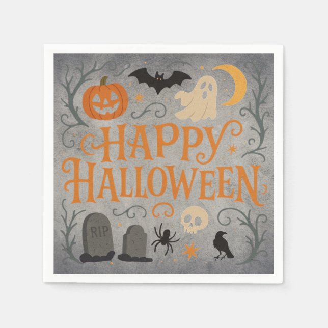 Classic, vintage Happy Halloween  Napkins (Front)