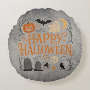 Classic, vintage Happy Halloween  Round Pillow