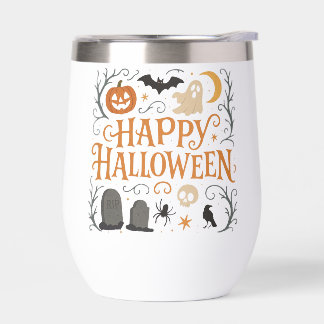 Classic, vintage Happy Halloween Thermal Wine Tumbler