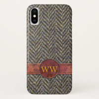 Classic Vintage Herringbone Tweed Leather Monogram