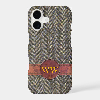 Classic Vintage Herringbone Tweed Leather Monogram iPhone 17 Case