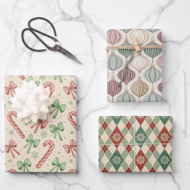 Classic Vintage Holiday Pattern  Wrapping Paper Sheets (Front)