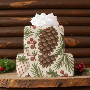 Classic Vintage Holiday Whimsical Pinecone Wrapping Paper