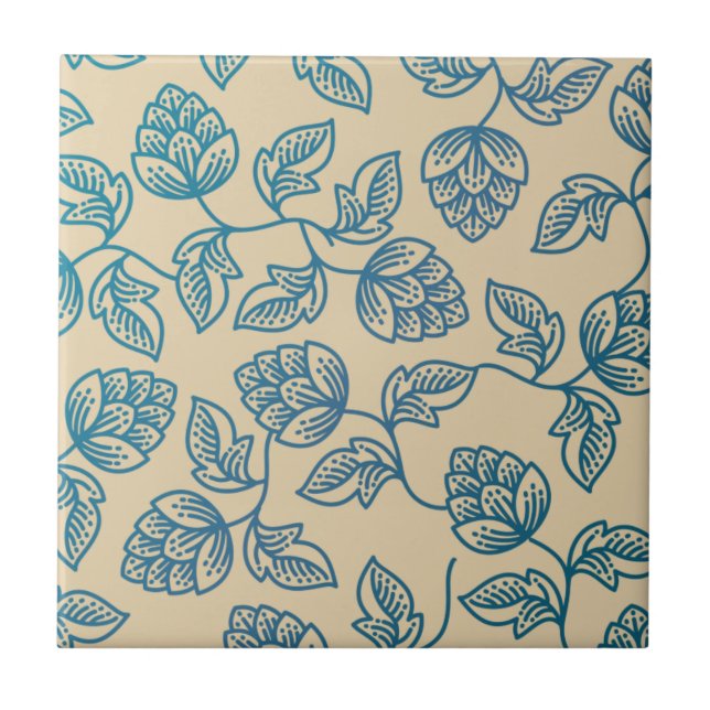 Classic Vintage Hop Leaves Pattern Ceramic Tile (Front)