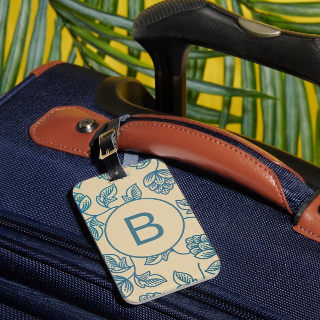 Classic Vintage Hop Leaves Pattern Monogram Luggage Tag (Front Insitu 1)