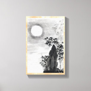 Classic vintage japanese night moon scenery sumi-e canvas print
