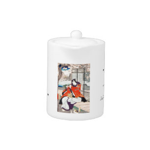 Classic vintage japanese ukiyo-e flute player art teapot