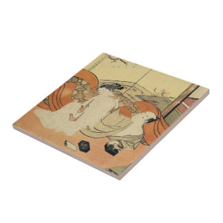 Classic vintage japanese ukiyo-e oiran art tile