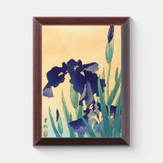 Classic vintage japanese ukiyo-e violet irises art award plaque