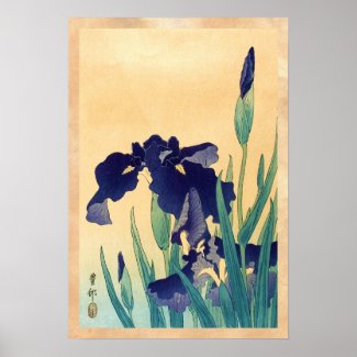 Classic vintage japanese ukiyo-e violet irises art poster