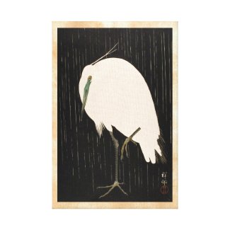Classic vintage japanese ukiyo-e white crane art canvas print