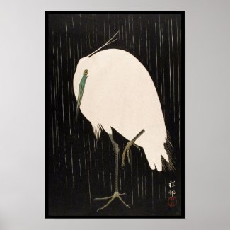Classic vintage japanese ukiyo-e white crane art poster