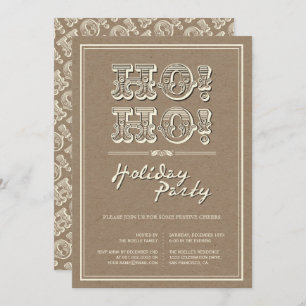 Classic Vintage Kraft HO! HO! Holiday Party Invite