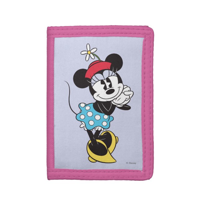 Classic Vintage Minnie Mouse Retro Flower Hat Tri-fold Wallet (Front Vertical)