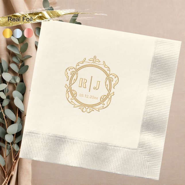 Classic Vintage Monogram Wedding Gold Foil Napkins (Creator Uploaded)