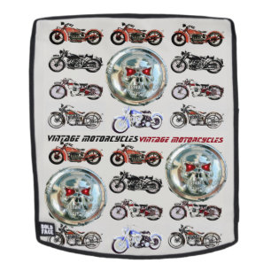 CLASSIC VINTAGE MOTORCYCLES AND METAL SKULL BACKPACK