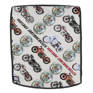 CLASSIC VINTAGE MOTORCYCLES AND METAL SKULLS BACKPACK