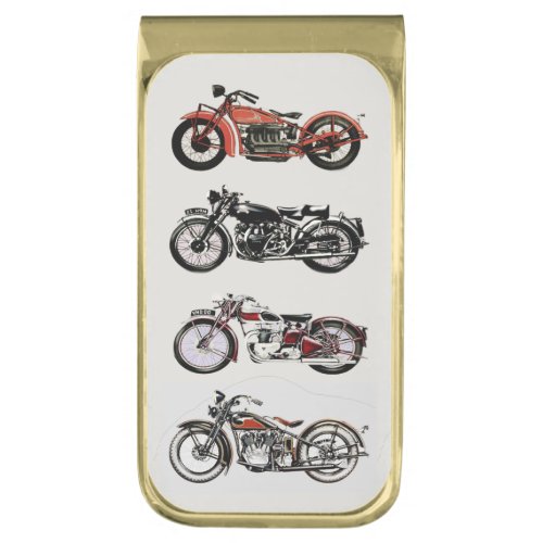 CLASSIC VINTAGE MOTORCYCLES Red Black Grey Gold Finish Money Clip