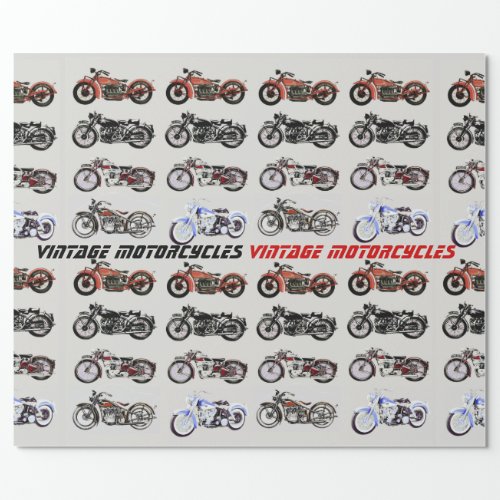 CLASSIC VINTAGE MOTORCYCLES Red Black Grey Wrapping Paper