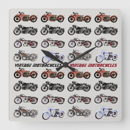 CLASSIC VINTAGE MOTORCYCLES SQUARE WALL CLOCK