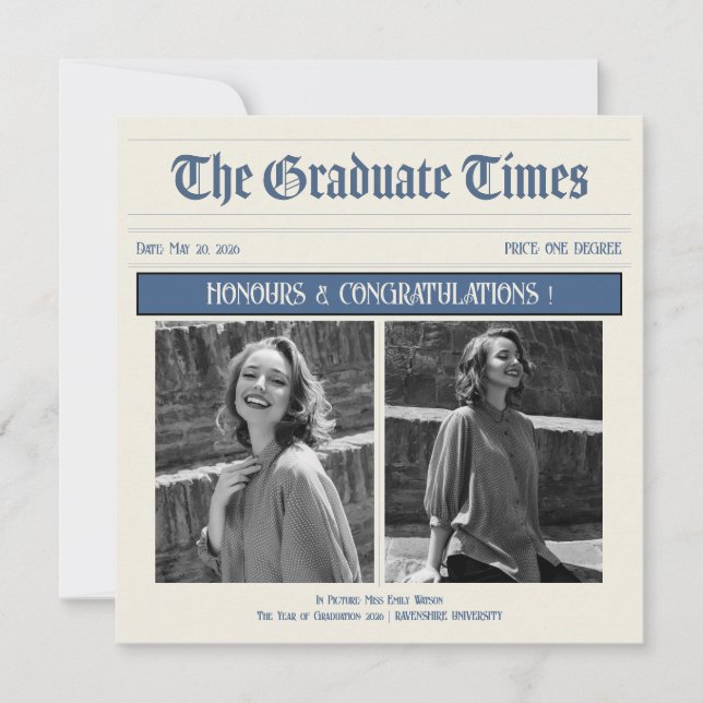 Classic Vintage Newspaper style grad party Invite (Front)