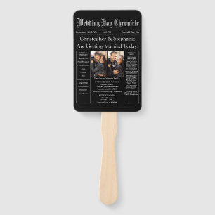 Classic Vintage Newspaper Wedding Program QR Code Hand Fan