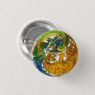 Classic Vintage oriental Yin Yang Dragon Tiger art Pinback Button