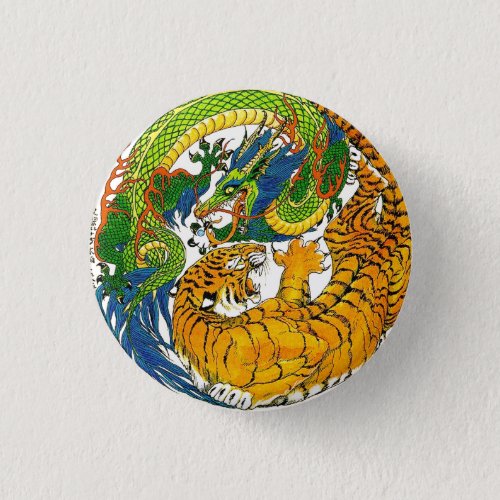 Classic Vintage oriental Yin Yang Dragon Tiger art Pinback Button