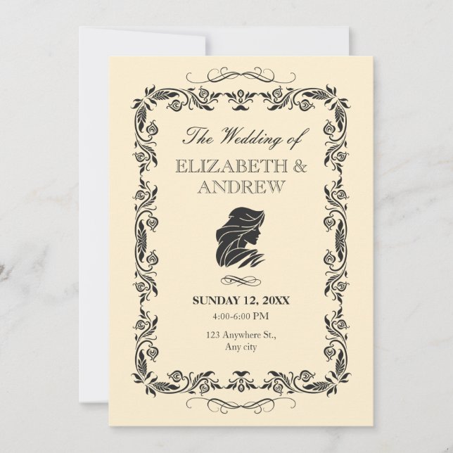 Classic vintage ornate Wedding invitation (Front)