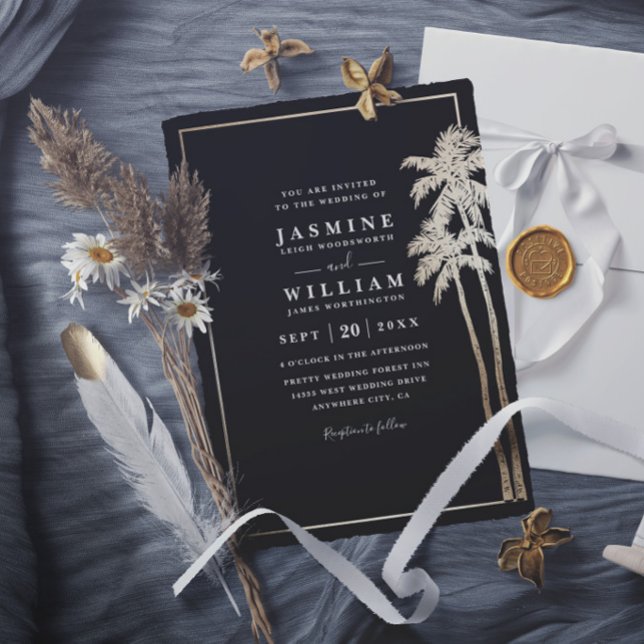 Classic Vintage Palm Trees Elegant Modern Wedding Invitation (Creator Uploaded)