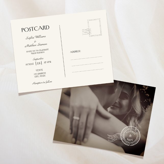 Classic Vintage Photo Wedding Invitation Postcard (Classic Vintage Photo Wedding Invitation Postcard)
