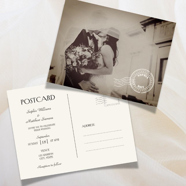 Classic Vintage Photo Wedding Invitation Postcard (Classic Vintage Photo Wedding Invitation Postcard)