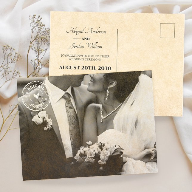 Classic Vintage photo wedding  Invitation Postcard (Creator Uploaded)