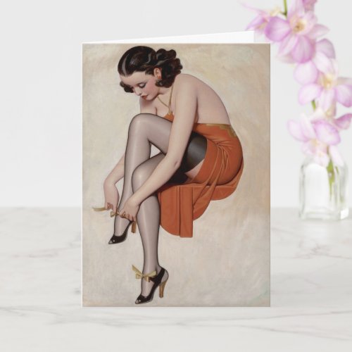 Classic Vintage Pin Up Girl Art Greeting Card